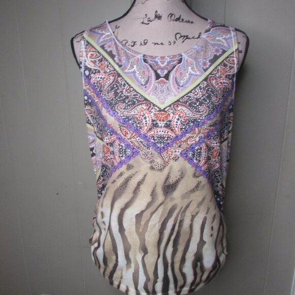 Chico's Sleeveless Blouse 1 M Beading Side Gathers - Picture 4 of 8